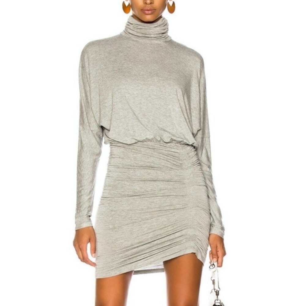Veronica Beard Jeans Grey Turtleneck Ruched Mini Dress Long Sleeve XS